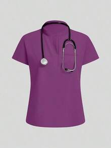 Conjunto de uniforme azul marino para mujer, hecho de tela de alta calidad y transpirable, adecuado para deportes, enfermería y trabajo, con bolsillos, perneras acampanadas, conjunto de uniforme de moda, adecuado para clínicas dentales, conjunto de unifor - Rojo violeta - Ver 4
