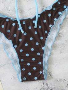 Conjunto de bikini de dos piezas con estampado de lunares, camiseta con lazo sexy y traje de baño para vacaciones en la playa para mujer - Multicolor 2 - Ver 5