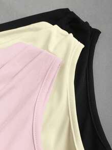 Conjunto de 3 piezas de moda europea y americana para mujer en unicolor, con decoración metálica, dobladillo retorcido y dobladillo asimétrico, camiseta casual y versátil para uso diario - Multicolor 9 - Ver 4