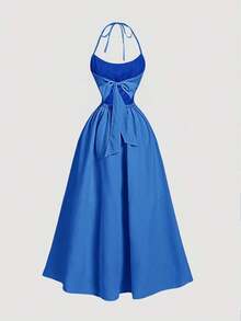 Vestido de verano con estampado floral elegante y lazo en la cintura para mujer - azul real - Ver 1