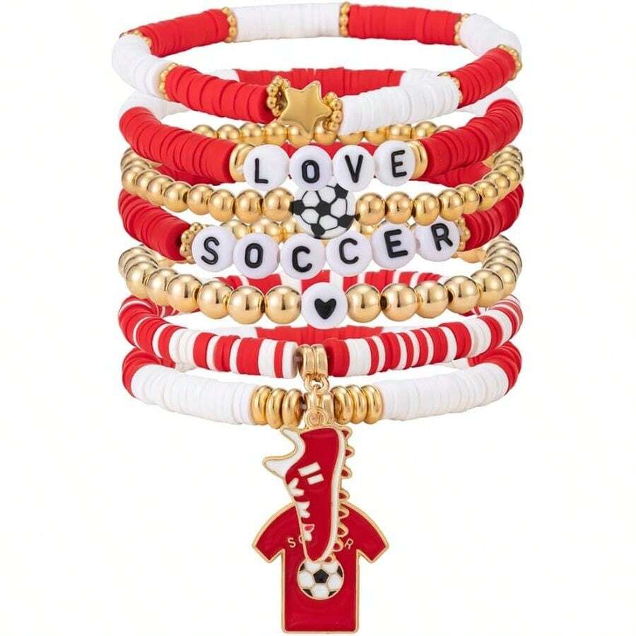 Soccer Bracelet For Men Women, Sports Accessories Jewelry Gift For Lovers Handmade Friendship Stretch Bracelets Soft Pottery Bracelet Jewelry For Women, Outfit Merchandise Soccer Fans - 顏色-2 - 查看 1