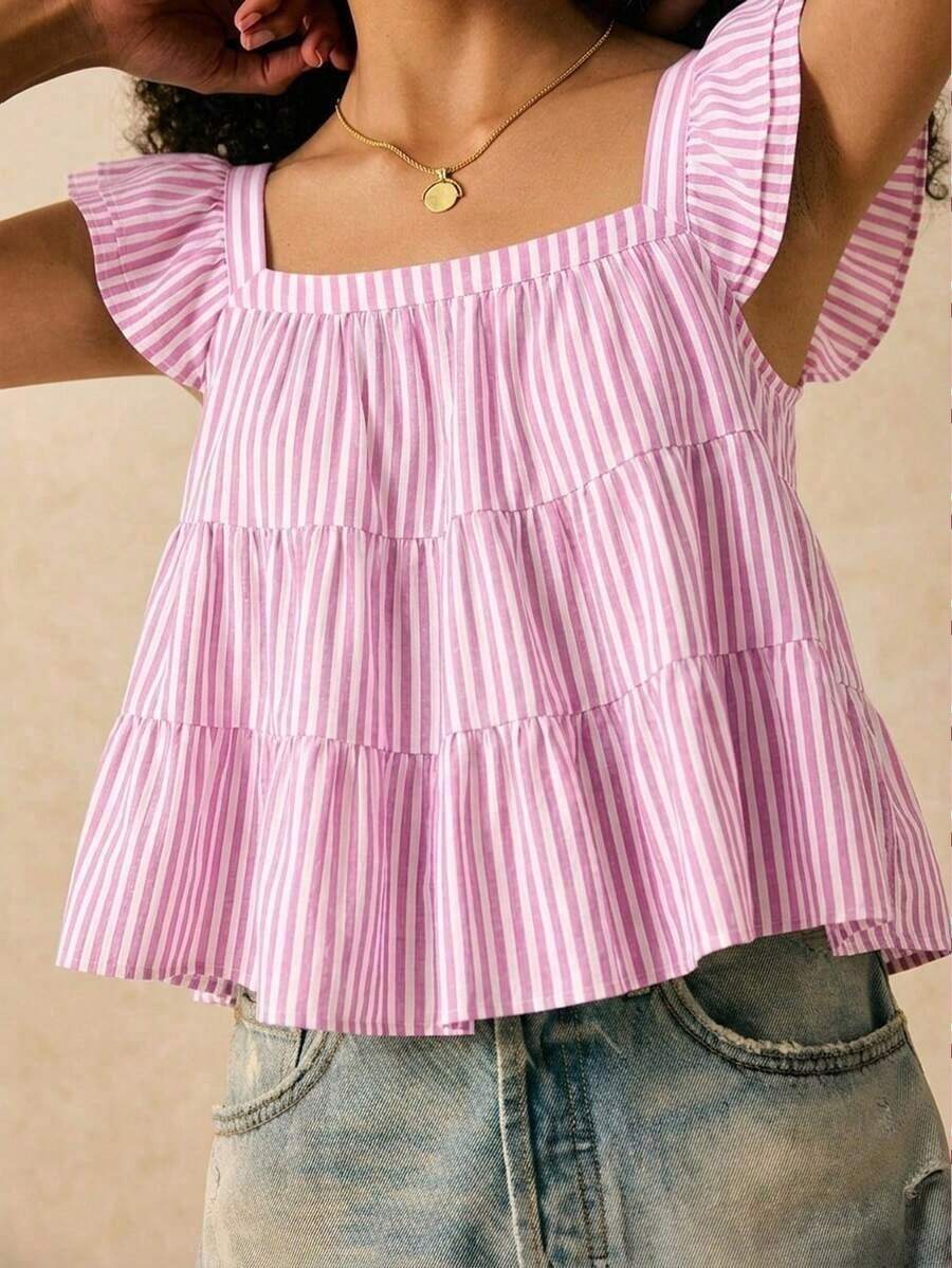 Blusa informal de mujer con volantes en el borde de unicolor - Multicolor 3 - Ver 1