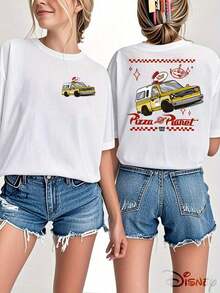 Officially Licensed Pizza Planet Pizza Planet Truck T-Shirt, Double-Sided Print, 100% Cotton, Crew Neck, Nostalgic Retro Style, Casual Wear, Spring And Summer Top, Movie Merchandise, Collectible Item For Fans. - 白色 - 查看 11