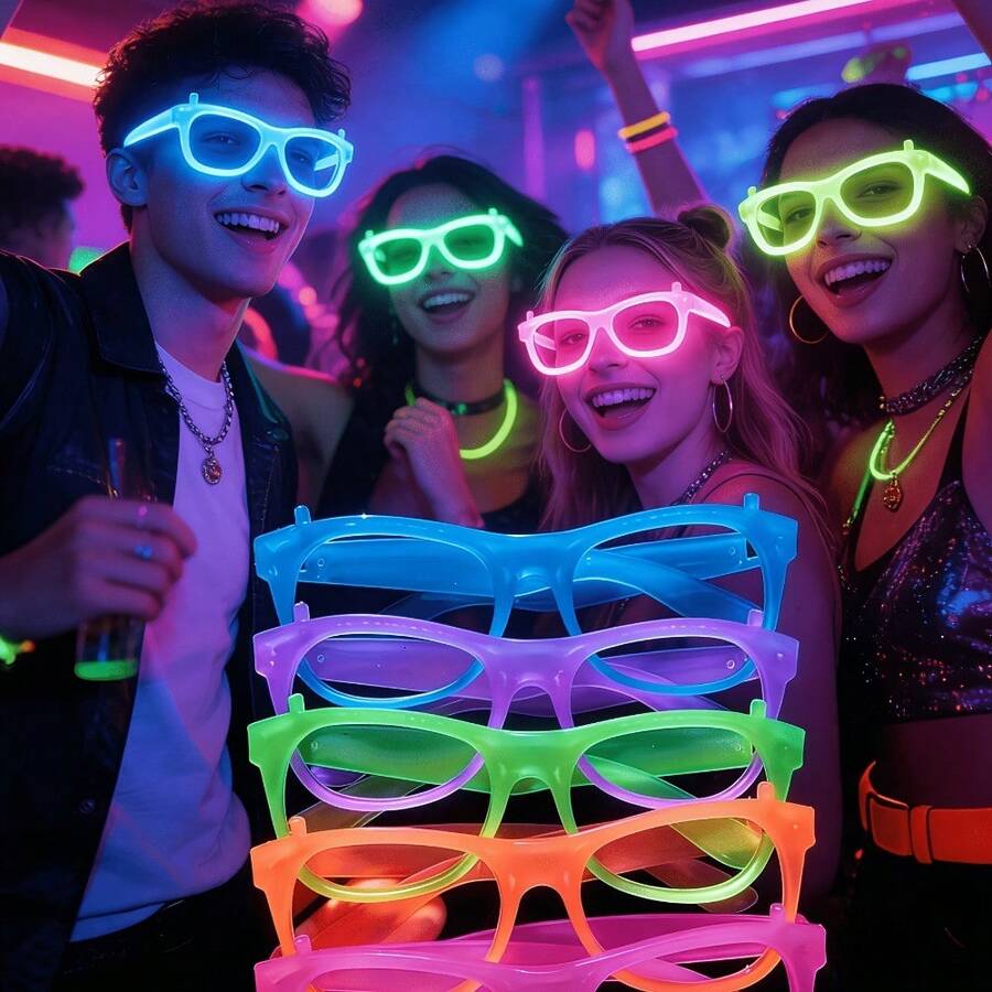 15pcs Glow In The Dark Party Glasses - Neon Green, Purple, Orange, Yellow, Red - No Lenses, Lightweight Durable Plastic Frames, Suitable For Halloween, Masquerade, Birthday, Photo Booth, Costume Parties - Party Favors, Decorations, Photo Props Randomly Shipped - View 1
