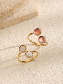 Bộ 2 chiếc nhẫn hở bằng thép không gỉ kiểu cổ điển đính đá mắt mèo màu hồng và xanh lá cây, thích hợp cho nữ giới đeo hàng ngày hoặc làm quà tặng. - Vàng - Xem 20