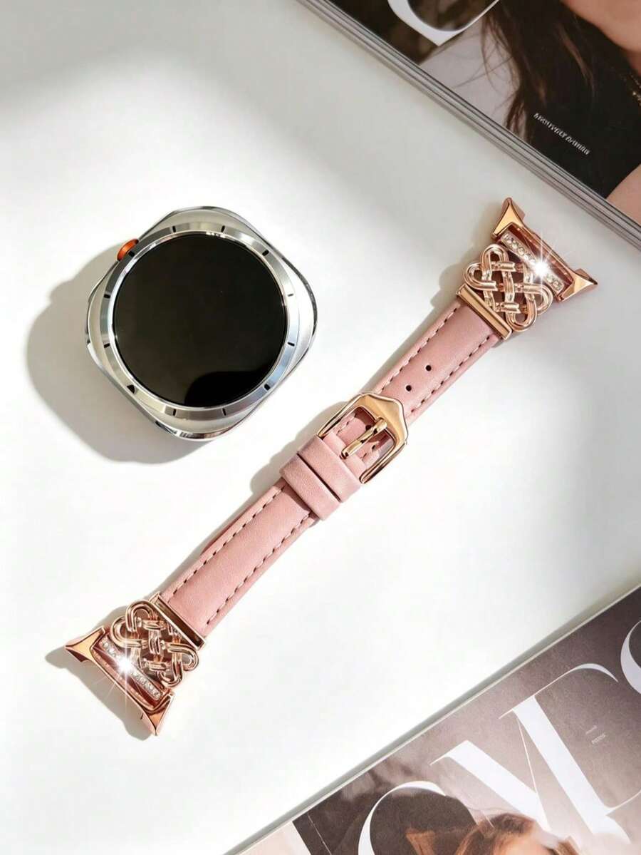 1件粉色適用於 Galaxy Watch 8 40mm 44mm女款/男款手錶錶帶－幾何設計裝飾時尚金屬扣替換腕帶，超薄舒適且防汗－適合4.6至6.7吋手腕－優雅時尚手錶錶帶，適用於商務/約會/婚禮/派對/日常穿著－送給她的可愛禮物，智慧替換手錶錶帶配件