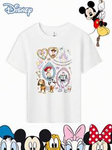 [ Genuine Authorization ][ Disney ] Disney Toy Story Characters Printed Girl Simple And Cute Top, Solid Color Casual Versatile Round Neck Short Sleeve T-Shirt, Comfortable Elastic Fabric, 100% Pure Cotton Material, Skin Friendly And Not Stuffy, Suitable For Children Aged 5-12Y, Perfect Birthday Gift Or Children's Day Gift. - Hồng - Xem 2