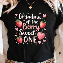 Women'S T-Shirt "Grandma of The Sweet Bay" - Round Neck And Shclothest Dark Sleeve with Strawberry And Heart clothes, Ideal fclothes Spring And Summer - Negro - Ver 1