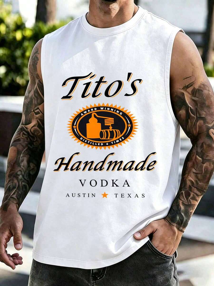 Titos Handmade Vodka Austin Texas Award Winning Distilled 6 Times Sleeveless Tank Top Men's Casual Wear For Party And Everyday Use - 白色 - 查看 1