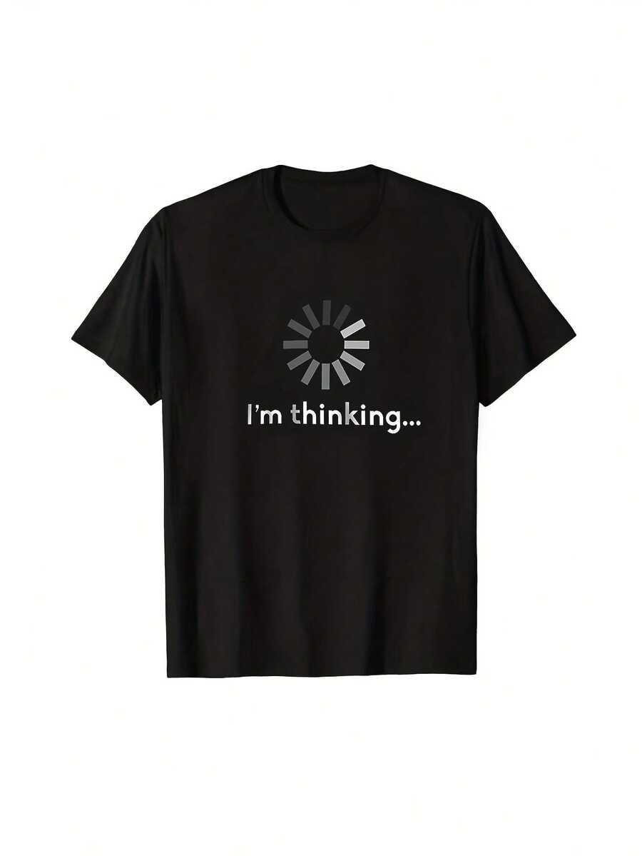 Men's Fashion Short Sleeve T-Shirt Loading... Thinking - Black - View 1