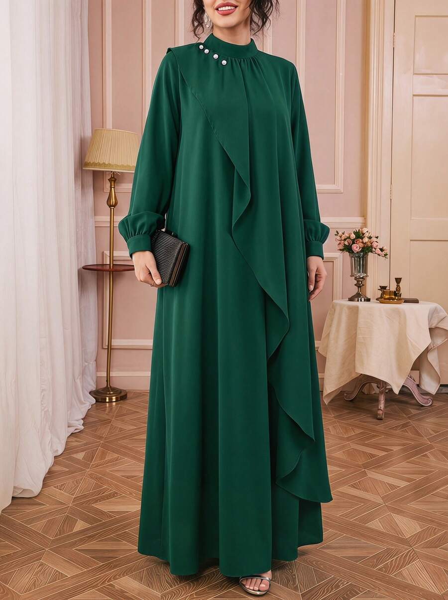 Áo choàng dài kiểu Ả Rập truyền thống màu xanh lá cây trơn, phong cách retro, kín đáo, thích hợp cho mùa xuân. - màu xanh lá - Xem 1