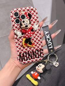 Disney Mickey Mouse Clubhouse Phone Case : 3D Fluffy Pattern Border Protector Phone Soft Phone Case With A Free Cute Mickey Bracelet Chain Lanyard, Mickey, Minnie, Goofy, Donald Duck, Daisy Duck, Pluto, For Apple 17 Promax 17 Pro 16 15 14 13 12 11 Pro Max XS Max X XR Soft Cover Summer Phone Case - 白色 - 查看 5