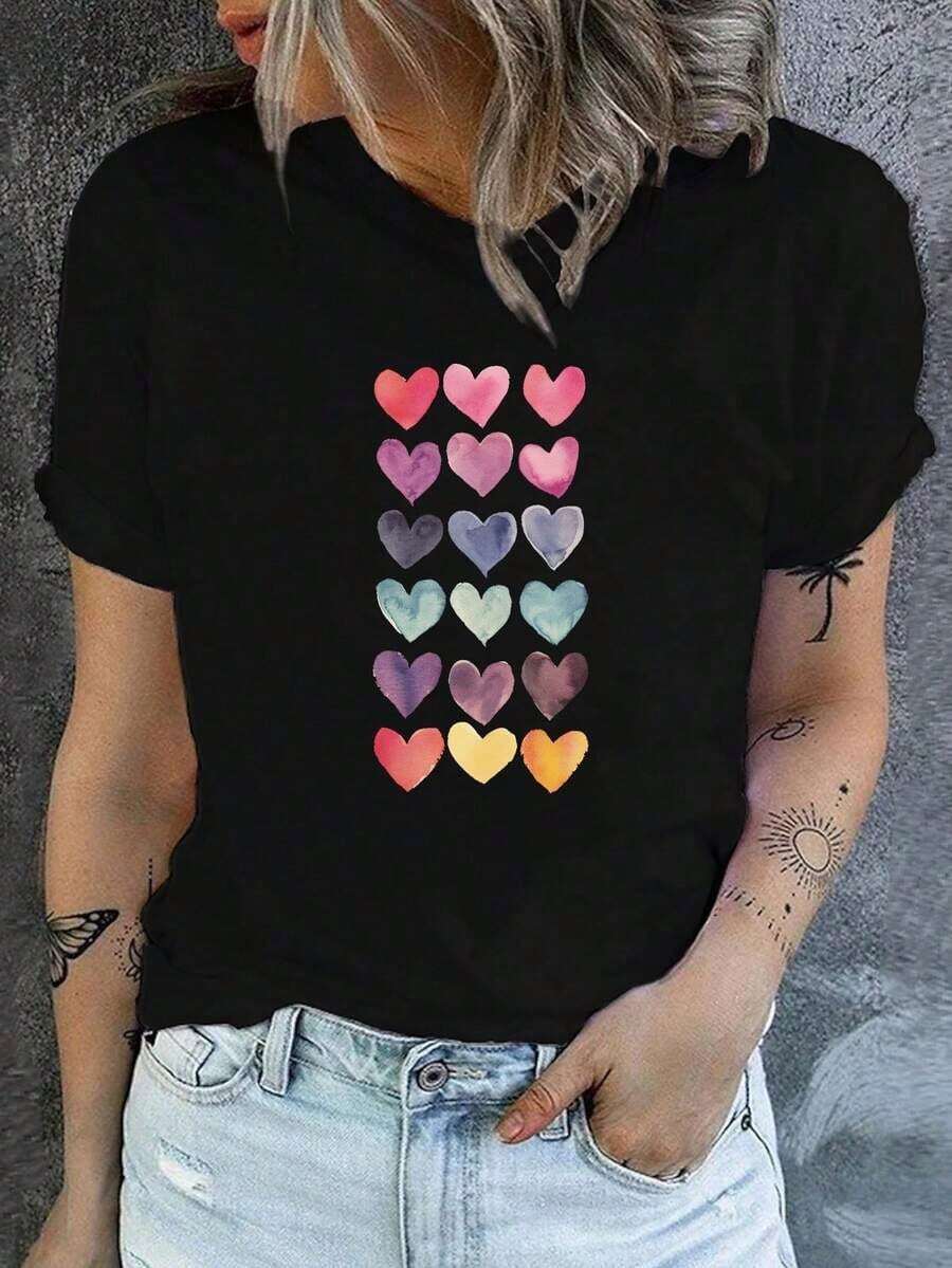 Camisetas De Calor Para MujerCamiseta Unisex, Camiseta Con Estampado De CorazóN Y Cuello Redondo, Top Casual De Manga Corta Para Primavera/Verano, Ropa De Mujer, Blusas Casuales Para Damas, Camisas De Mujer, Blusas Para Mujer, Camisas. Tela Ligera Y Transpirable, Conjuntos Casuales Para Mujer, Ropa Para Climas CáLidos, DiseñO Divertido, Ideal Para Jugar Al Aire Libre. - Negro - Ver 1