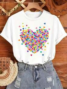 1 camiseta con diseño de corazón |   100% Puro, Estilo Casual, Cuello Redondo, Lavable a Máquina, Perfecto Para Todas Las Temporadas, Ideal Como Regalo de Cumpleaños o Aniversario Para Novio o Novia - Negro - Ver 6