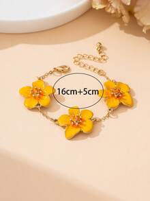 1 chiếc vòng tay hạt cườm hoa vàng thủ công tinh tế theo phong cách nghỉ hè, món quà thanh lịch dành cho phụ nữ, quà cưới. - Màu vàng - Xem 6