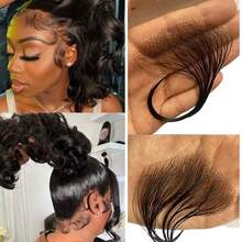 Fake Edges Human Hair Lace Baby Hair Edges Hair Strips HD Swiss Lace Hairline Human Hair Strips Lace Edges For (2Pcs, Natural Color) - ColorA - View 2