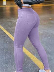 Womens Classic High Waisted Skinny Stretch Curvy Butt Lifting Jeans Slim Fit Denim Pants(The Size Is Too Large, It Is Recommended To Take A Smaller Size) - 紫色 - 查看 3