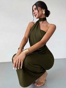 Vestido suelto con mangas acampanadas asimétricas de color marrón moca para mujer, vestido largo de moda, ropa de primavera/verano, adecuado para ir al trabajo, elegante, sexy, vacaciones, playa, estilo bohemio, Hawái, festivales de música, fiestas, atuendo de trabajo - Verde militar - Ver 4