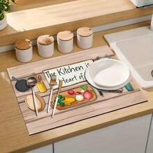 1pc Kitchen Drying Mat, Coffee Machine Pad, Absorbent Dish Drying Mat With Cutting Board & Vegetable Illustrations, Suitable For Dining Table And Cafe, Practical And Decorative Multipurpose Drainage Mat, Household Gift - XYLSD-322 - View 9