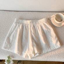 Striped Print Letter Patched Detail Shorts - Blanco - Ver 7