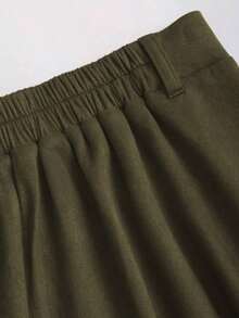 Sweetro Falda de ante marrón con diseño de solapa única, otoño/invierno - Verde militar - Ver 4