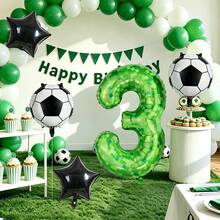 5pcs Football Party Birthday Balloon Set, Includes 40-Inch 0-9 Pixel Number Balloons, Football Balloons, Pentagram Balloons, Suitable For Birthday, Football Theme Party, Sports Theme Party Decoration - Multicolor - View 4