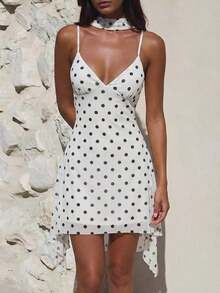 Vestido corto de verano con tirantes finos y estampado de leopardo sexy para mujer - Blanco - Ver 7