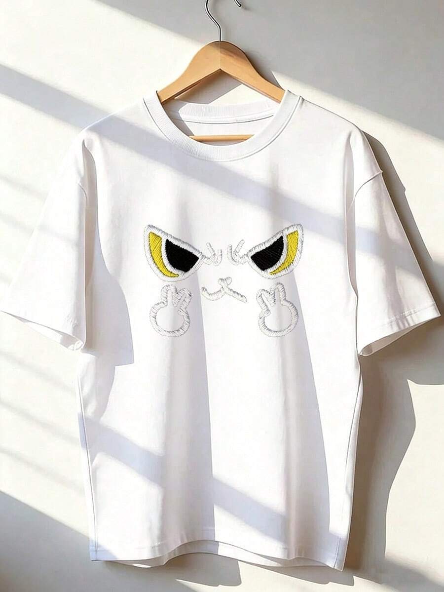 Short-Sleeve T-Shirt With Fun Embroidered Print, Fashionable Short-Sleeve T-Shirt For Spring And Summer 2026, Made In Mexico, 180 Grams. Cartoon Print, Couple Design, Suitable For Indoor Or Outdoor Wear. Crew Neck, Unisex, Ideal For Office And Leisure. One-Piece Pack. - WH-P631577SLNDXZGY449 - 查看 1