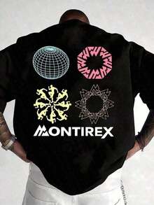 Spherical Pattern T-Shirt, Casual Fashion Street T-Shirt, And Print, Clothing, Streetwear, Graphic T-Shirt, 220g Pure Round Neck Short Sleeved T-Shirt, Suitable For Mountain Peaks, Outdoor Sports, And Communicating Wear, For Daily Wear In Spring And Summer, T-Shirt, Gifts - Black - View 10