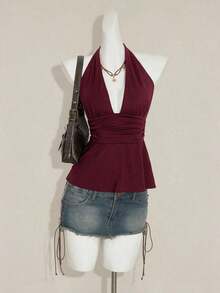 Top de tirantes sin espalda negro tipo babydoll para mujer, diseño de Halloween - Burdeos - Ver 5