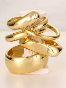 NAIZHU 1/5pcs Fashionable European And American Exaggerated Wide Geometric Smooth Asymmetric Bangle Bracelet For Women, Suitable For Daily, Date, Party - Gold - View 2