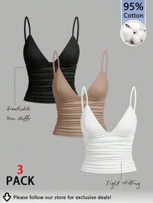 Set de 3 camisetas de mujer con lunares blancos y negros y encaje - Multicolor 2 - Ver 12