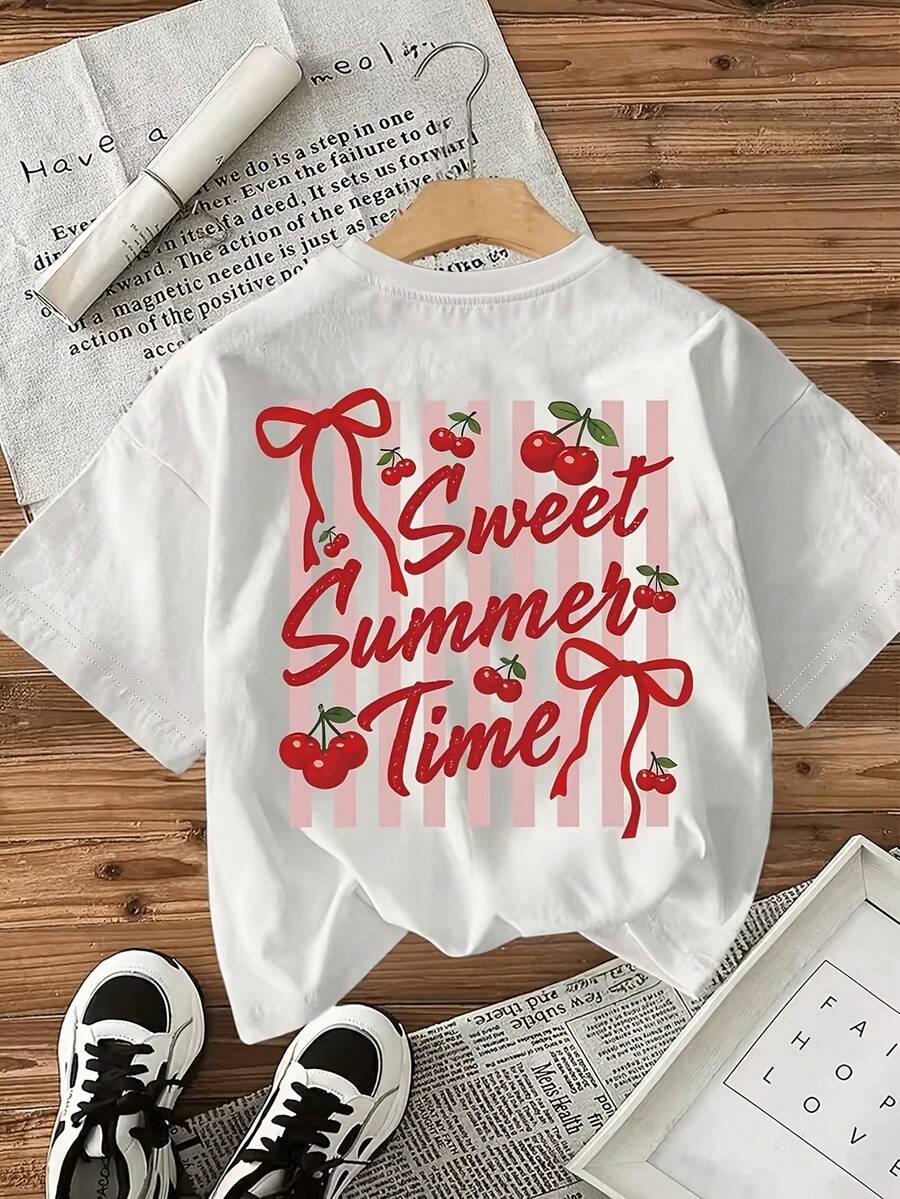 Casual Short-Sleeved T-Shirt With A Round Neck And Graphic Design, Perfect For Summer And Spring, Designed For Plus-Size Women. - White - View 1