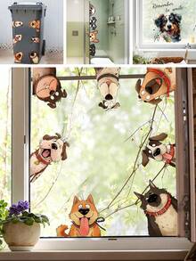 1Pc Kids Room Window Stickers, Self-Adhesive Cartoon Dogs Wall Decals, Funny Animal Window Decor For Children's Bedroom, Playroom, Nursery, Easy To Apply & Remove - Multicolor - View 1