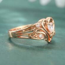 Elegant Hollow Heart-Shaped Ring, Inlaid With Cubic Zirconia | Romantic Jewelry - Rose Gold - View 4