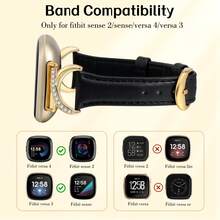 Women's Genuine Leather Band For Versa 4/Versa 3/Sense 2/Sense - Diamond C-Shaped Gold Buckle Design - Comfortable Sweat-Resistant Ultra-Thin Band - Fashionable & Versatile, Multiple Colors Available - Fits 5.5-8.3 Inch Wrists, Suitable For Business/Date/Wedding/Party/Daily Wear - Ideal Women's Gift, Premium Replacement Band Accessory - Black With Gold Buckle - View 6