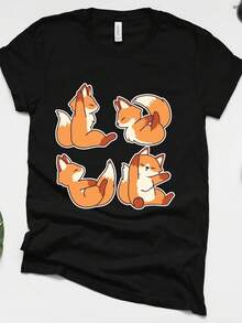 Fox, YogA1 Pose T1S1Hirt, Funny T S1Hirt, t1rendhirt, Yoga Lover, B1aby Fox, Cute Fox, Fox Birthday, Graphic T1EEs, Chibi. - Negro - Ver 2