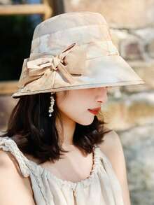 1 chiếc mũ nữ kiểu dáng mới năm 2025, màu trơn, họa tiết hoa lớn, chất liệu organza, kiểu dáng thanh lịch Anh Quốc, thích hợp cho kỳ nghỉ lễ hội. - MZ2636 - Xem 22