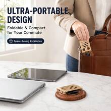 Wood Grain Base 360° Rotating Phone & Tablet Stand - Foldable Design, 10KG Load Capacity, Multi-Angle Adjustable For Phone / Tablet - Office / Online Class / Binge-Watching, Desktop Phone Support Stand, Metal Rotating Tablet Holder, Wood Grain Phone Stand - Multicolor - View 7