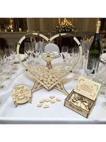1 Set Libro de visitas con forma de corazón con caja de madera y 60/80/100 piezas de madera - Decoración rústica para bodas, adecuado para aniversarios, cumpleaños y ocasiones especiales, perfecto para recopilar mensajes sinceros - Multicolor - Ver 8