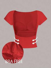 Camiseta corta con escote en la espalda, acolchada y ceñida, ideal para el verano - Rojo - Ver 6