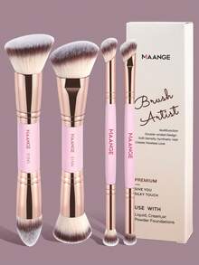 MAANGE 4/16pcs Makeup Tool Set, Professional Dual-Ended Makeup Brush Set, 11pcs Accessories, Powder Brush, Blush Brush, Foundation Brush, Contour Brush, Eyeshadow Brush, Makeup Gift For Friends, Travel Makeup Brush Set. - Baby Pink - View 2