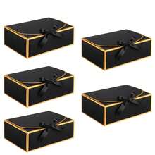 10 Packs Black And Gold Gift Boxes With Lids Bulk 10.6x7.8x3.1inch Black Gift Boxes With Ribbons Bridesmaid Proposal Box For Graduation, Presents, Birthday, Baby Shower, Anniversary - Black With Gold Trim - View 16