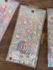可愛魔法少女水晶環氧樹脂貼紙，3D寶石心形月亮魔杖貼紙，適用於日記本、計畫本、DIY裝飾，日系甜美風裝飾貼紙 - 顏色 - 查看 5