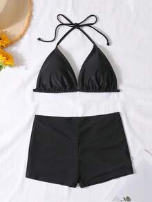 Traje de Baño Bikini para Mujer, Estilo Europeo, Cintura Alta, Dos Piezas, Ropa de Piscina Moderna para Damas - Blanco y Negro - Ver 1