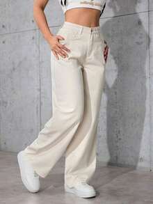 Jeans rectos y sueltos con bolsillos - Albaricoque - Ver 5