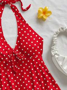 Blusa de mujer casual de vacaciones con cuello en V, lazo y espalda descubierta, apropiada para vacaciones de verano - Amarillo claro - Ver 3