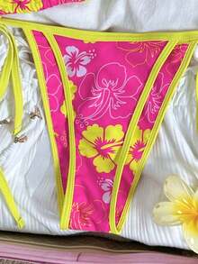 Conjunto de bikini de 2 piezas con estampado floral diminuto y escote halter para vacaciones y playa - Multicolor 4 - Ver 4