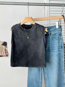 Camiseta de tirantes corta con cuello redondo y estampado de limones, adecuada para el verano - Negro 6 - Ver 6