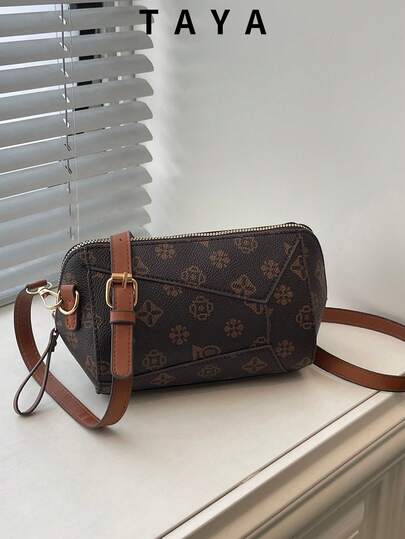 Women's Retro Floral Pattern Crossbody Bag, Vintage PU Leather Shoulder Bag With Adjustable Strap, Zipper Closure, Small Capacity, Suitable For Daily Commute, Casual Outing And Streetwear